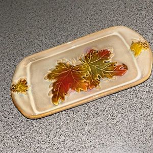 NWT Leaf Glazed Stoneware Trinket Tray by Willow Manor